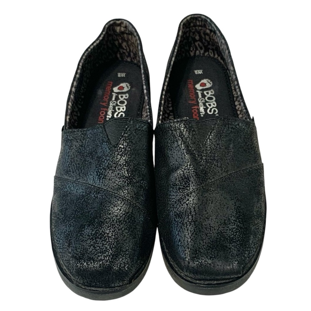 BOBS by Sketchers Black Textured Slip-On Shoes Sz 8